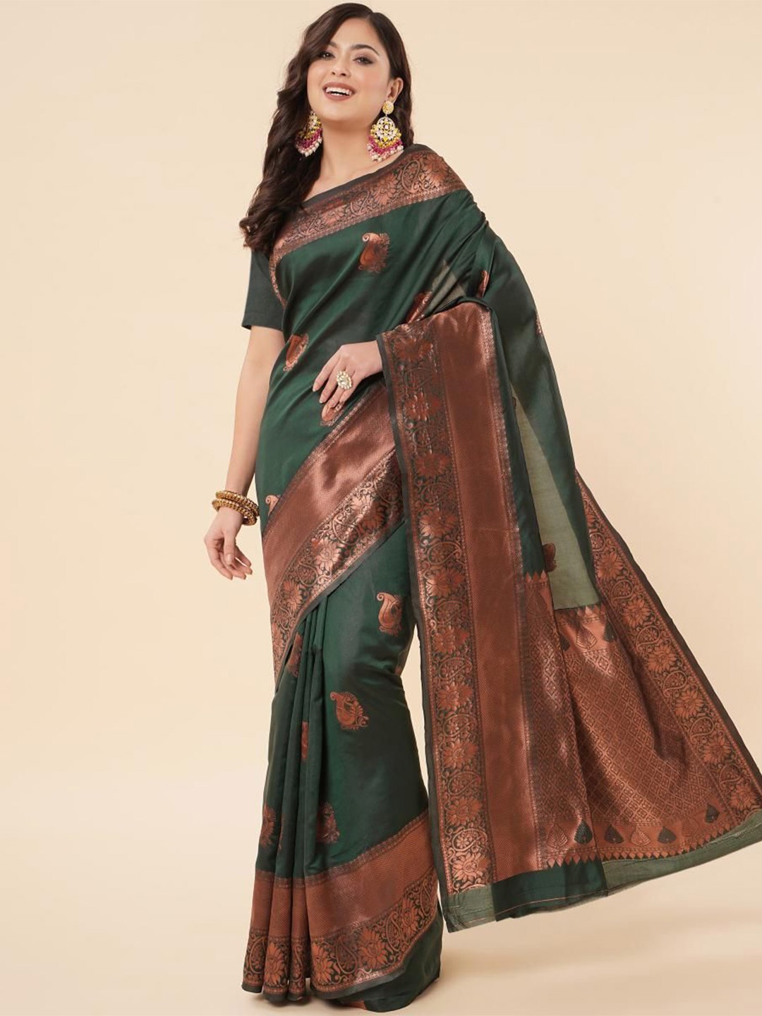 

Quelea Woven Design Zari Pure Silk Banarasi Saree, Green