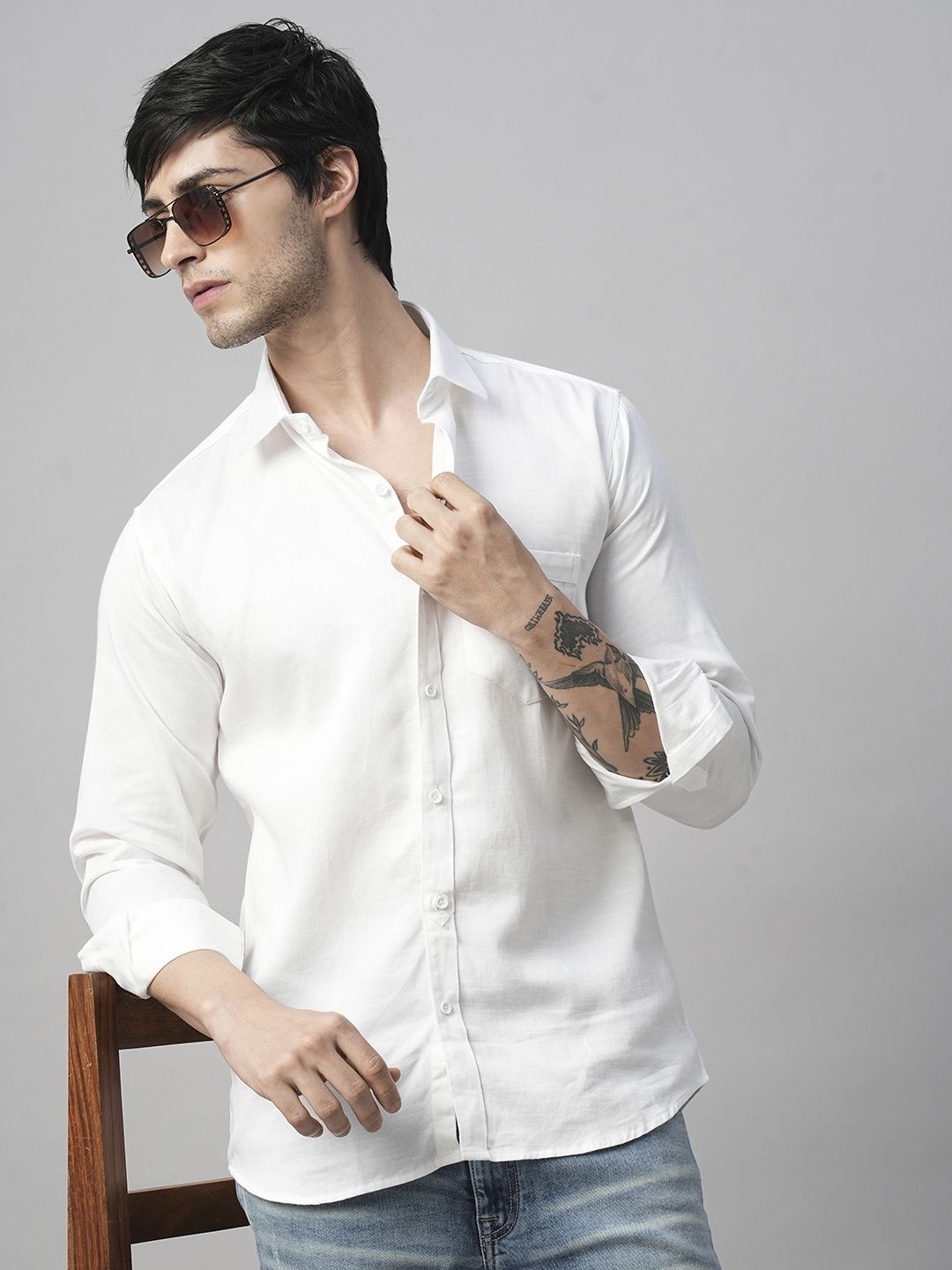 

TRYBUY.IN Men Standard Spread Collar Solid Casual Shirt, White
