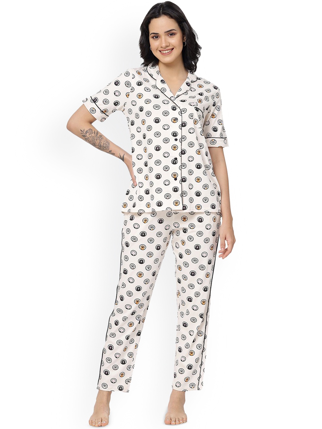 

SHYAM SONS FLAIR Women Graphic Printed Night suit, White