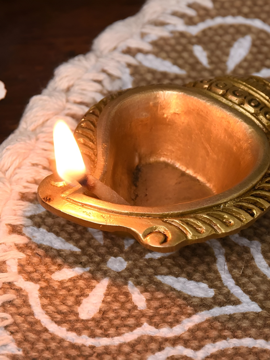 

Indianshelf Gold Toned Textured Brass Diwali Diya