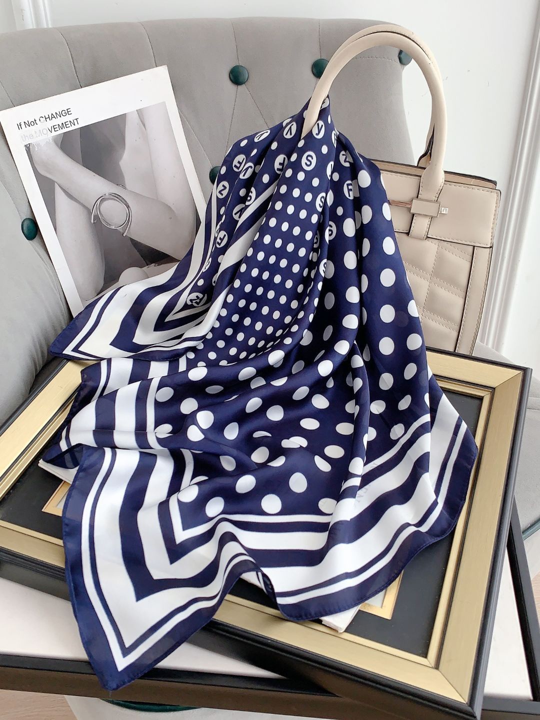 

CrossKulture Women Polka Printed Poly Silken Scarf, Blue