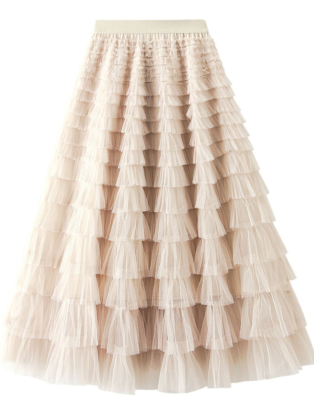 

StyleCast Tiered Layered Flared Maxi Skirt, Beige