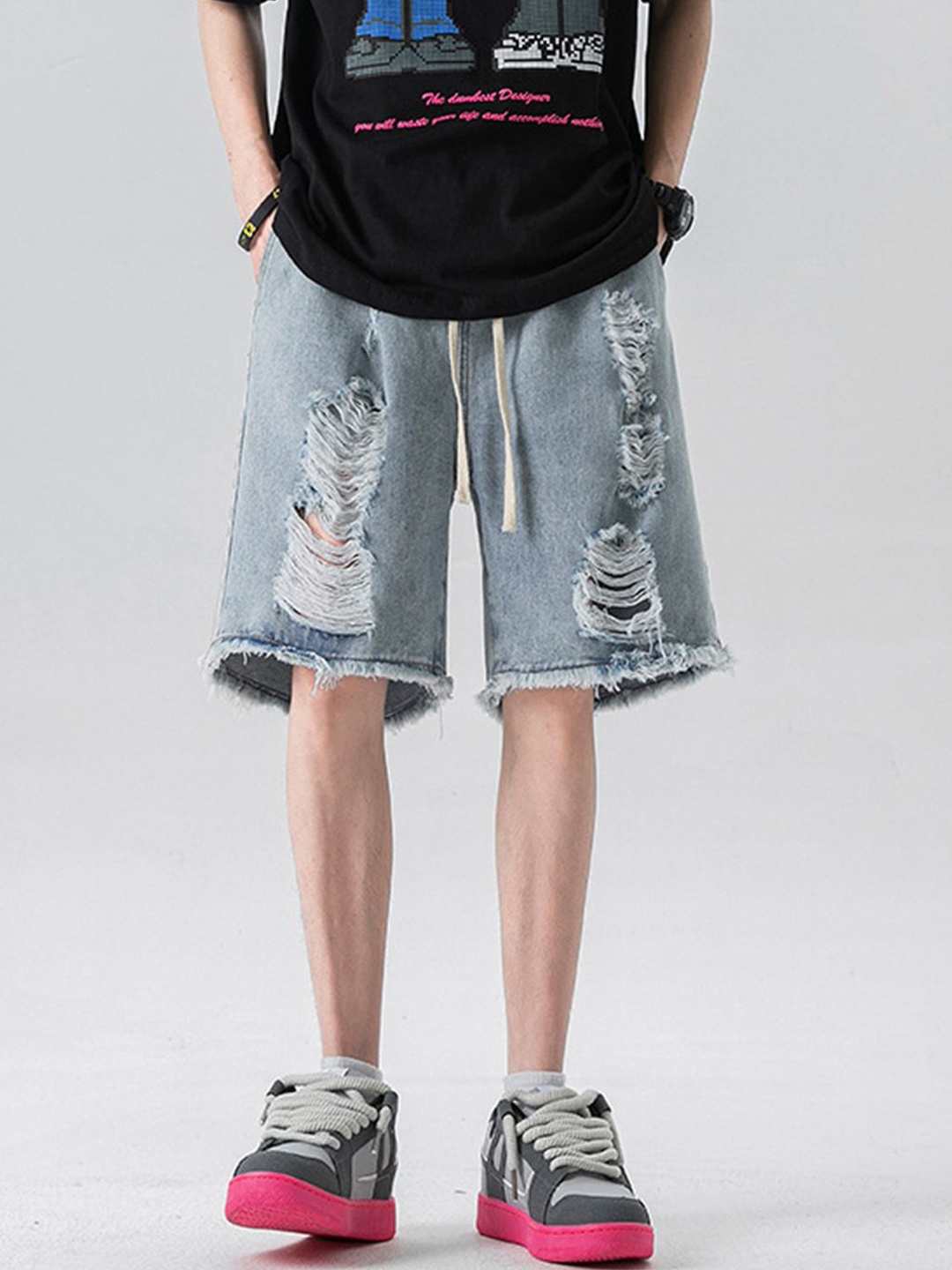

StyleCast Men Washed Loose Fit Denim Shorts, Blue