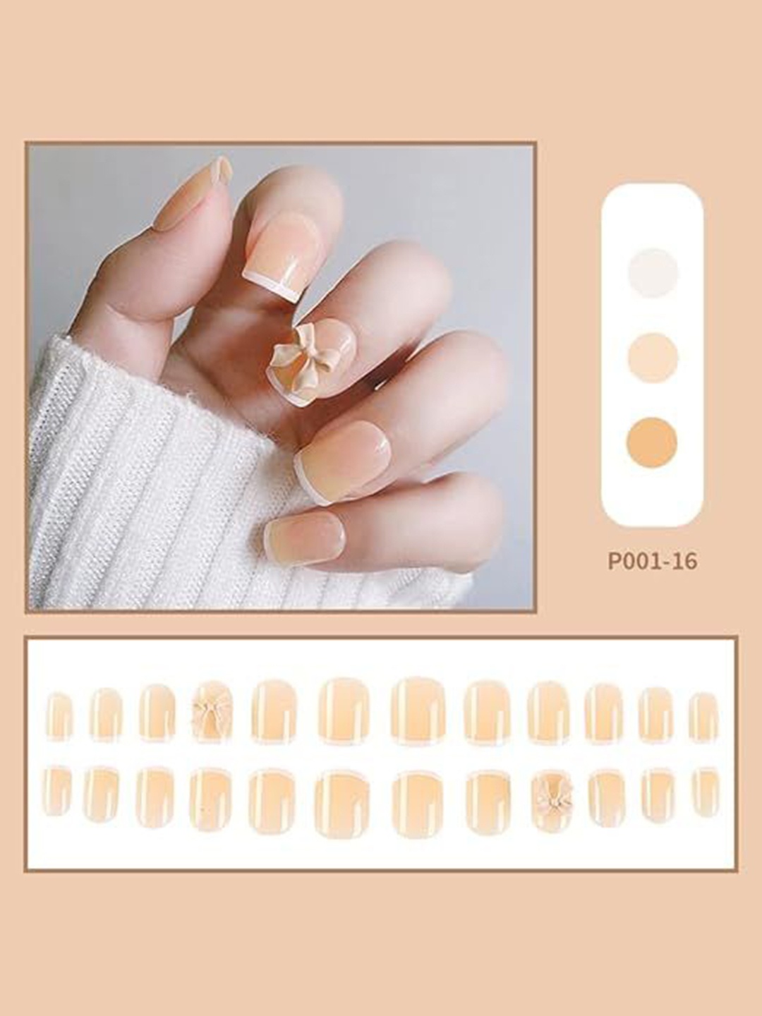 

Coslifestore 24 Pcs Press On Ready To Use Acrylic Gel Nails with Bow - Nude French16