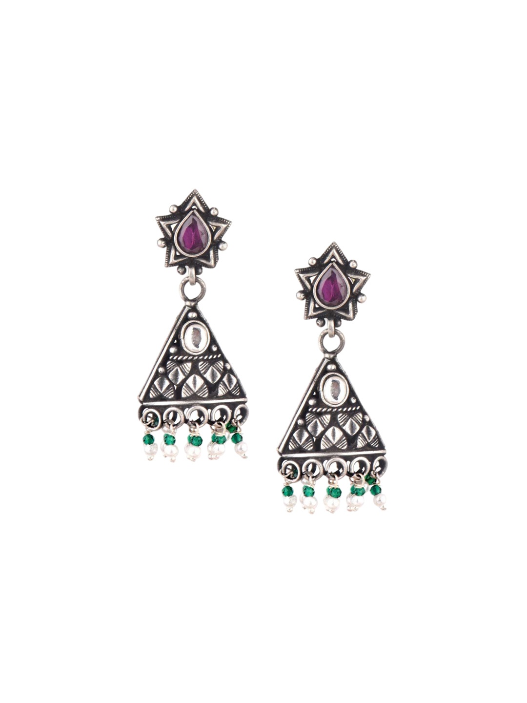 

Indianshelf 92.5 Sterling Silver Stones Studded Triangular Jhumkas