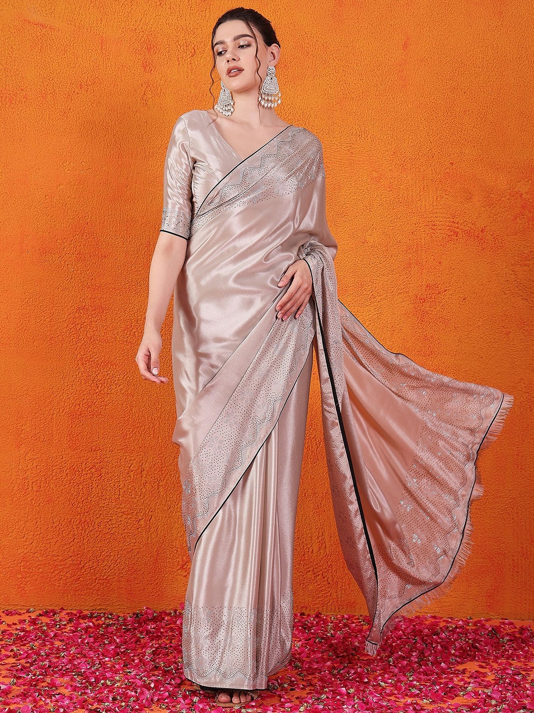 

Sangria Embellished Beads and Stones Saree, Grey
