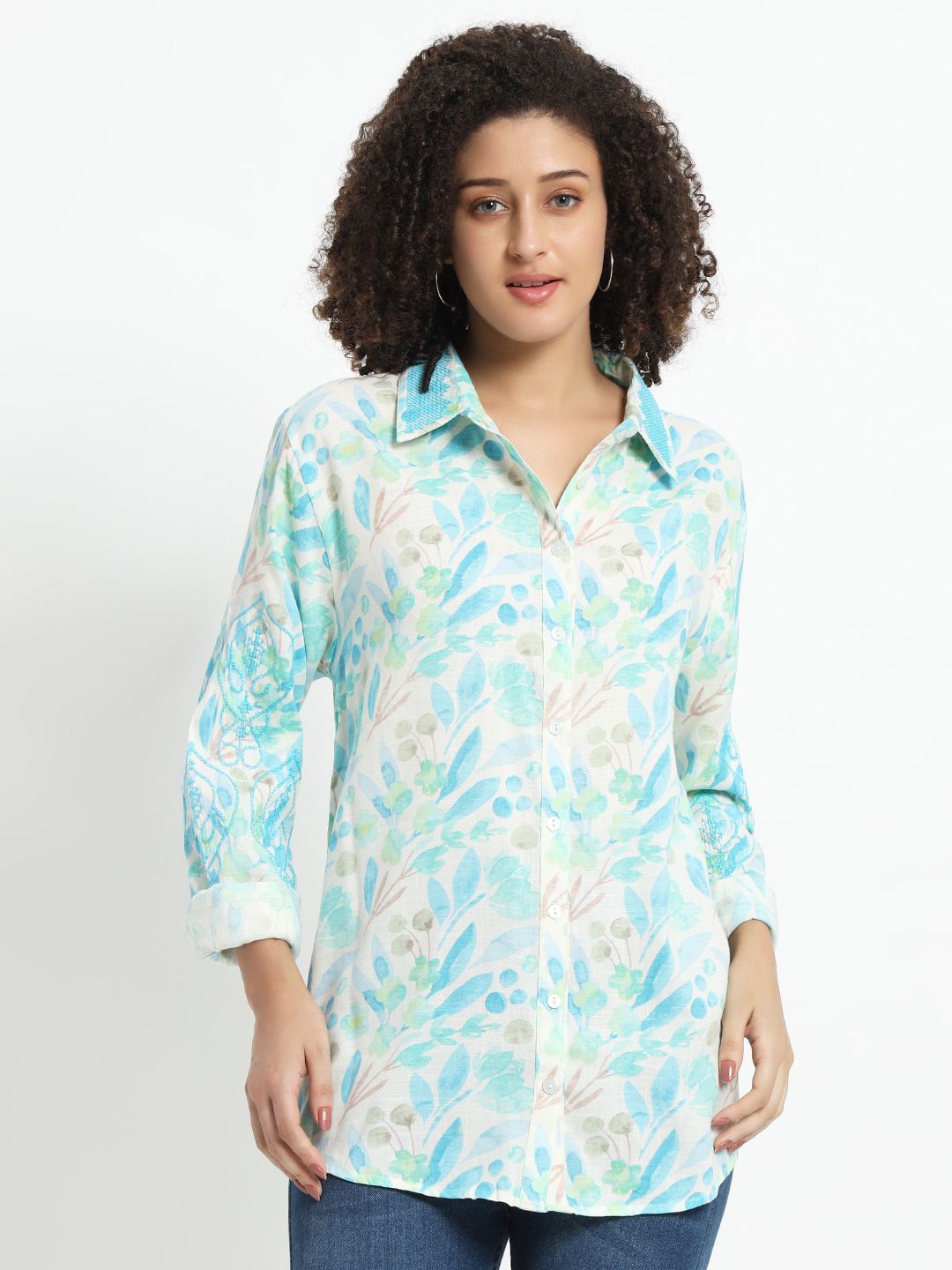 

VELDRESS Women Floral Printed Casual Shirt, Green