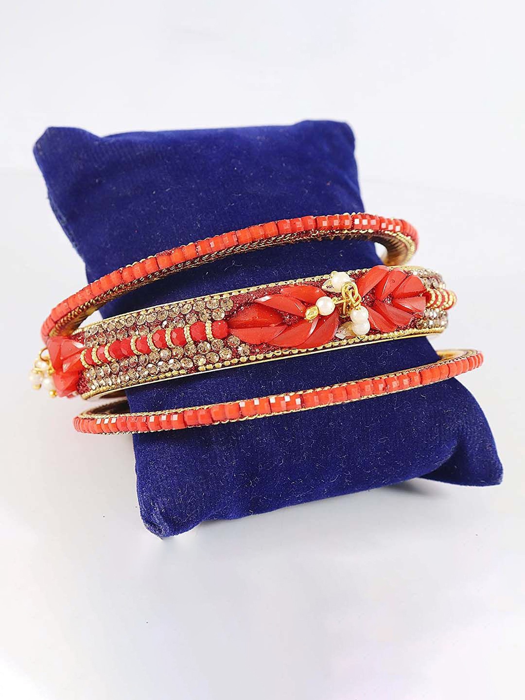 

ZULKA Set Of 6 Gold-Plated Cubic Zirconia Studded & Pearl-Beaded Bangles