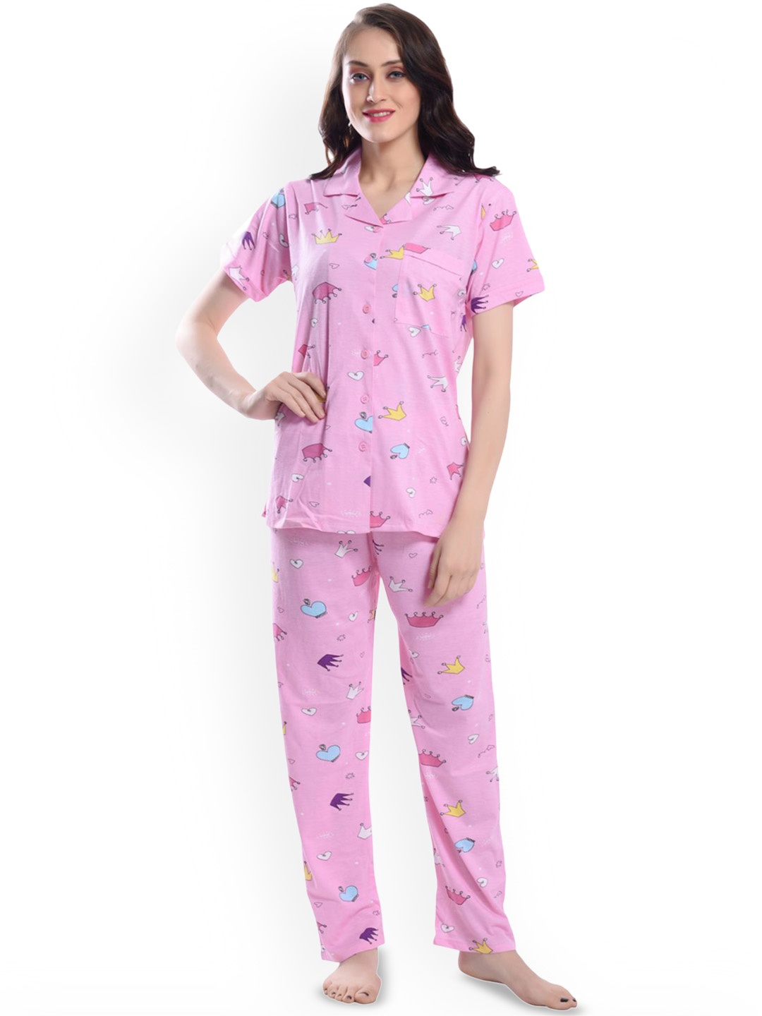 

SHYAM SONS FLAIR Women Graphic Printed Night suits, Pink