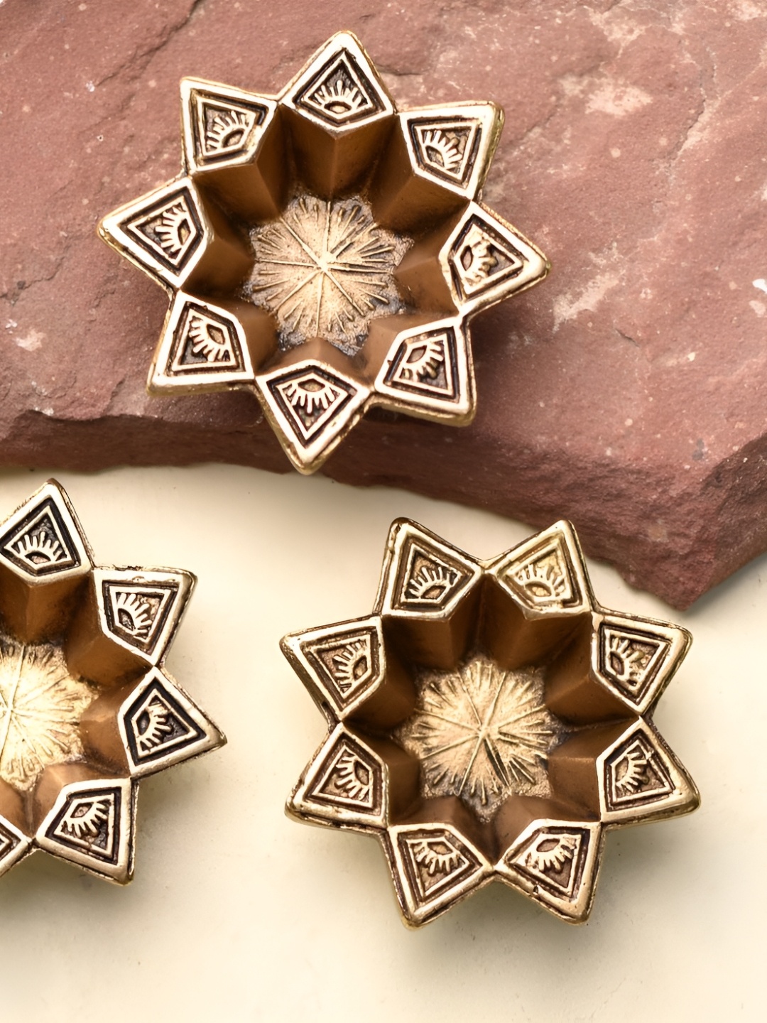 

Indianshelf Gold-Toned 3 Pieces Textured Brass Diwali Deep Diya