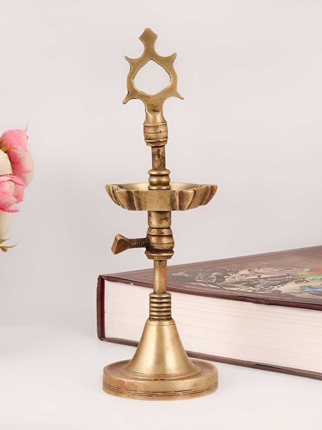 

Indianshelf Gold-Toned Textured Brass Diya Pooja Essentials
