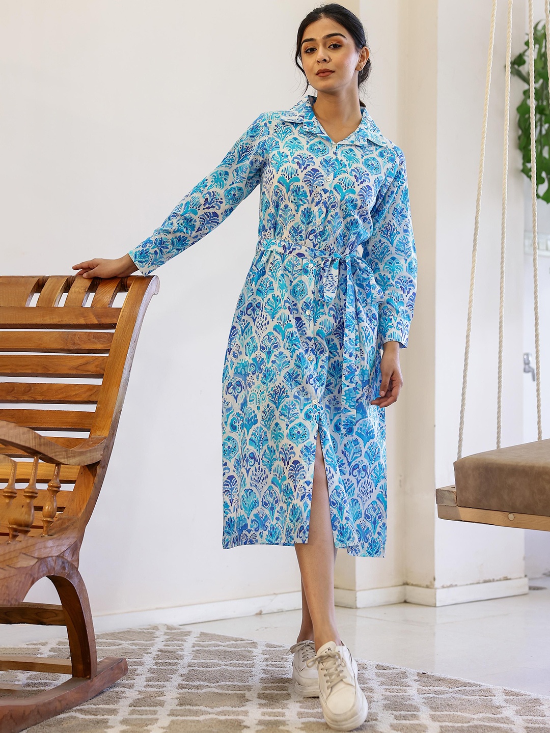 

FLAVIA CREATION Floral Printed Shirt Midi Dress, White