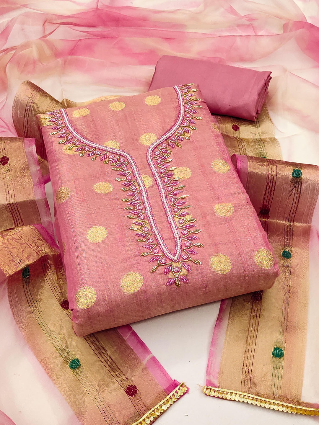 

Ishin Unstitched Dress Material, Pink