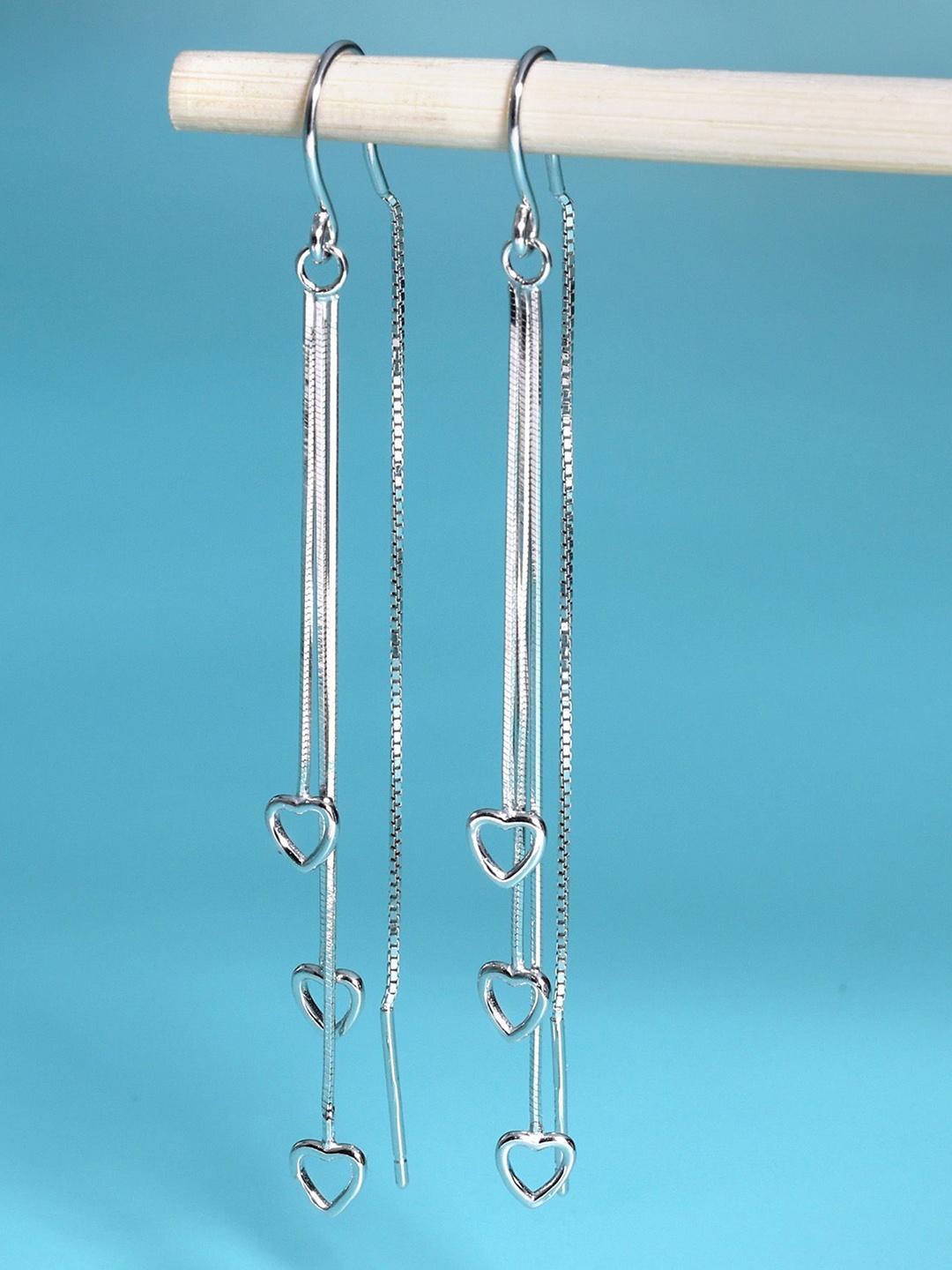 

DEESSA 925 Sterling Silver Rhodium-Plated Heart Shaped Drop Earrings