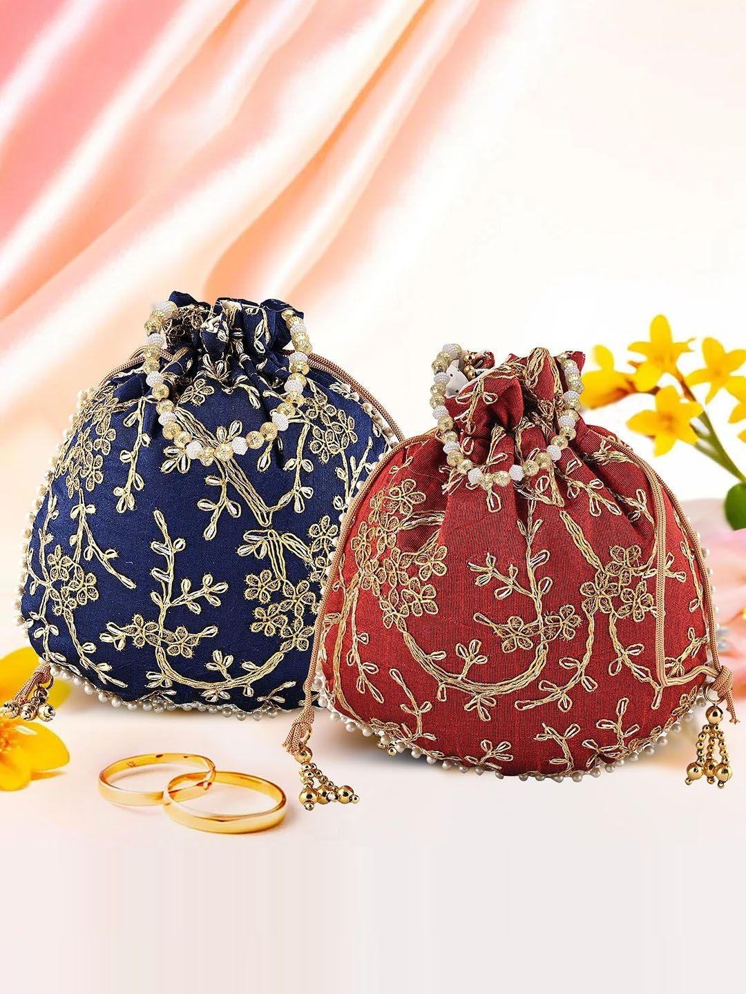 

Kuber Industries Set Of 2 Embroidered Potli Bag, Blue