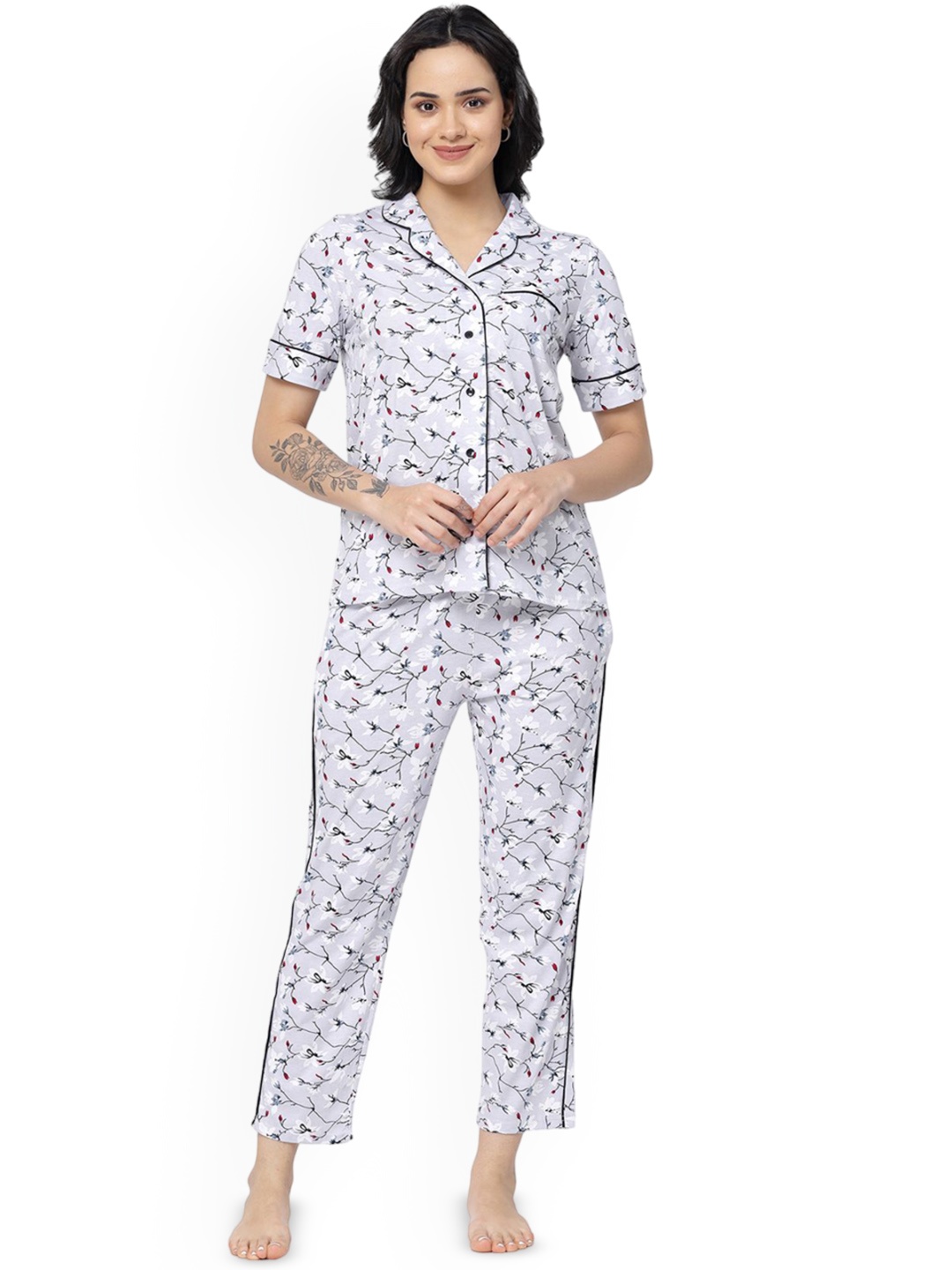 

SHYAM SONS FLAIR Women Floral Printed Night suit, Purple