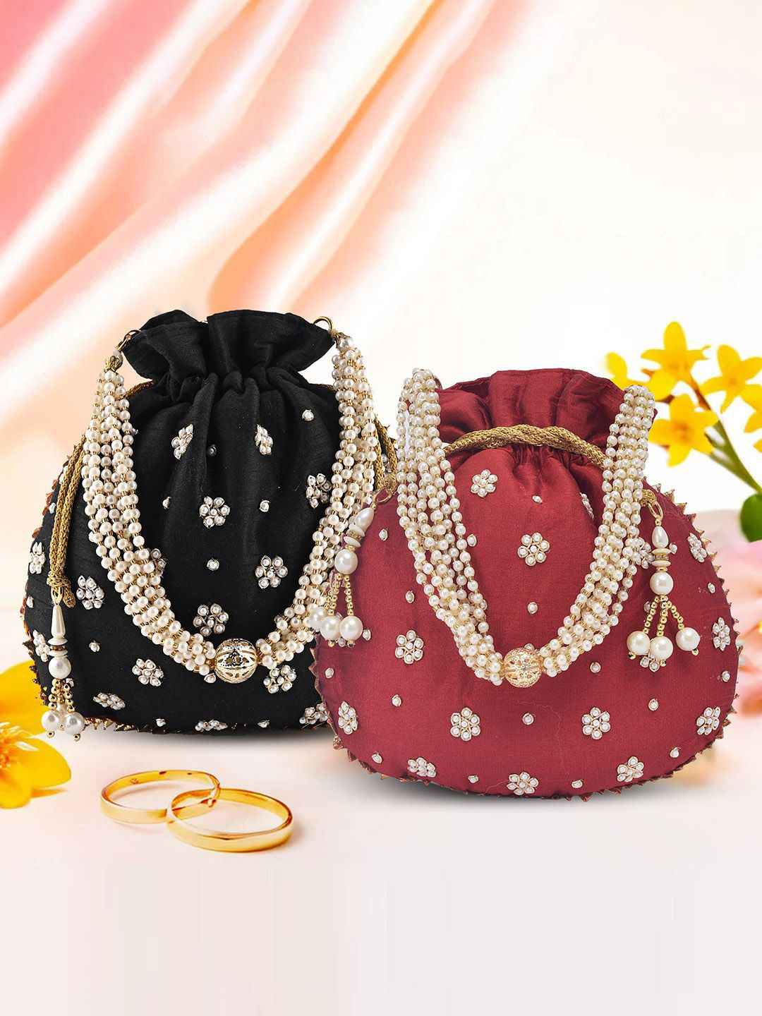 

Kuber Industries Pack Of 2 Embroidered Potli Clutch, Maroon