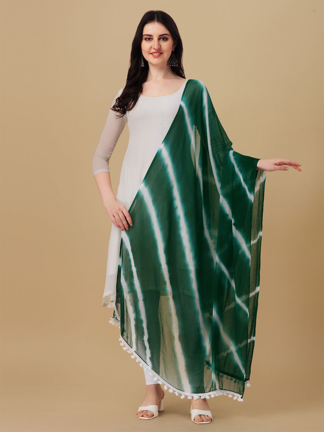 

Suha Leheriya Printed Chiffon Dupatta, Green