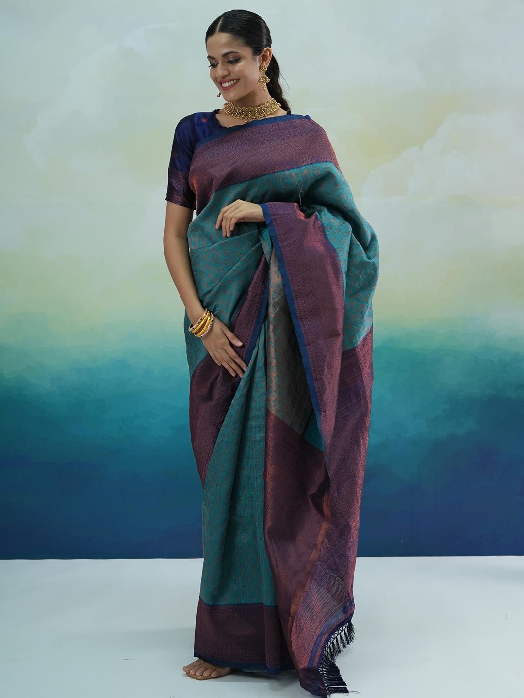 

Sangria Woven Design Zari Banarasi Saree, Blue