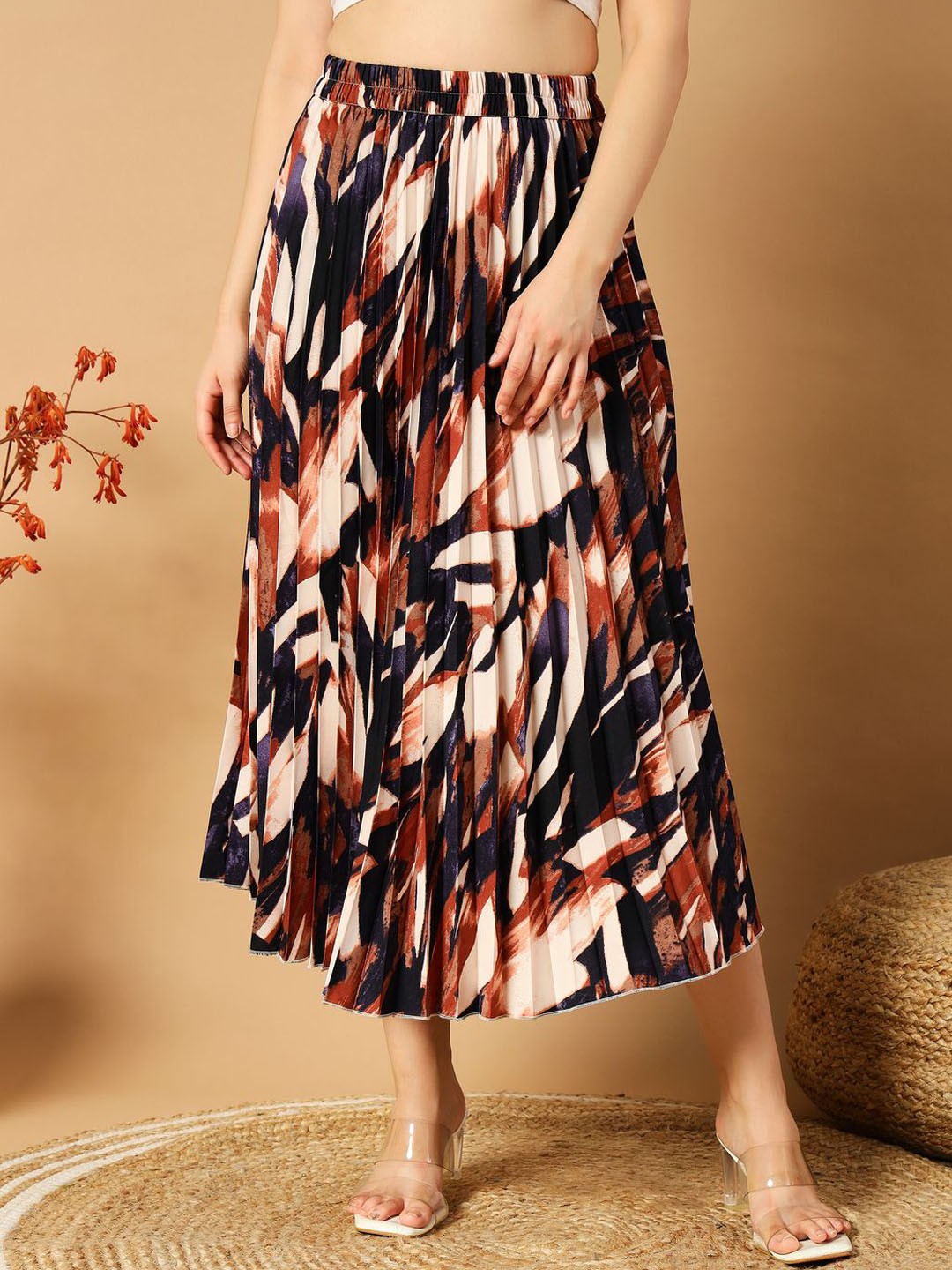 

OTABU Abstract Printed A-Line Legging Midi Skirts, Purple
