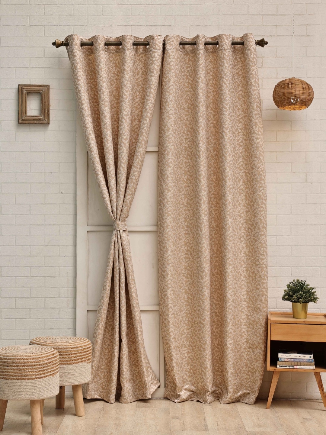 

Ariana Beige & Brown Floral Room Darkening Window Curtain