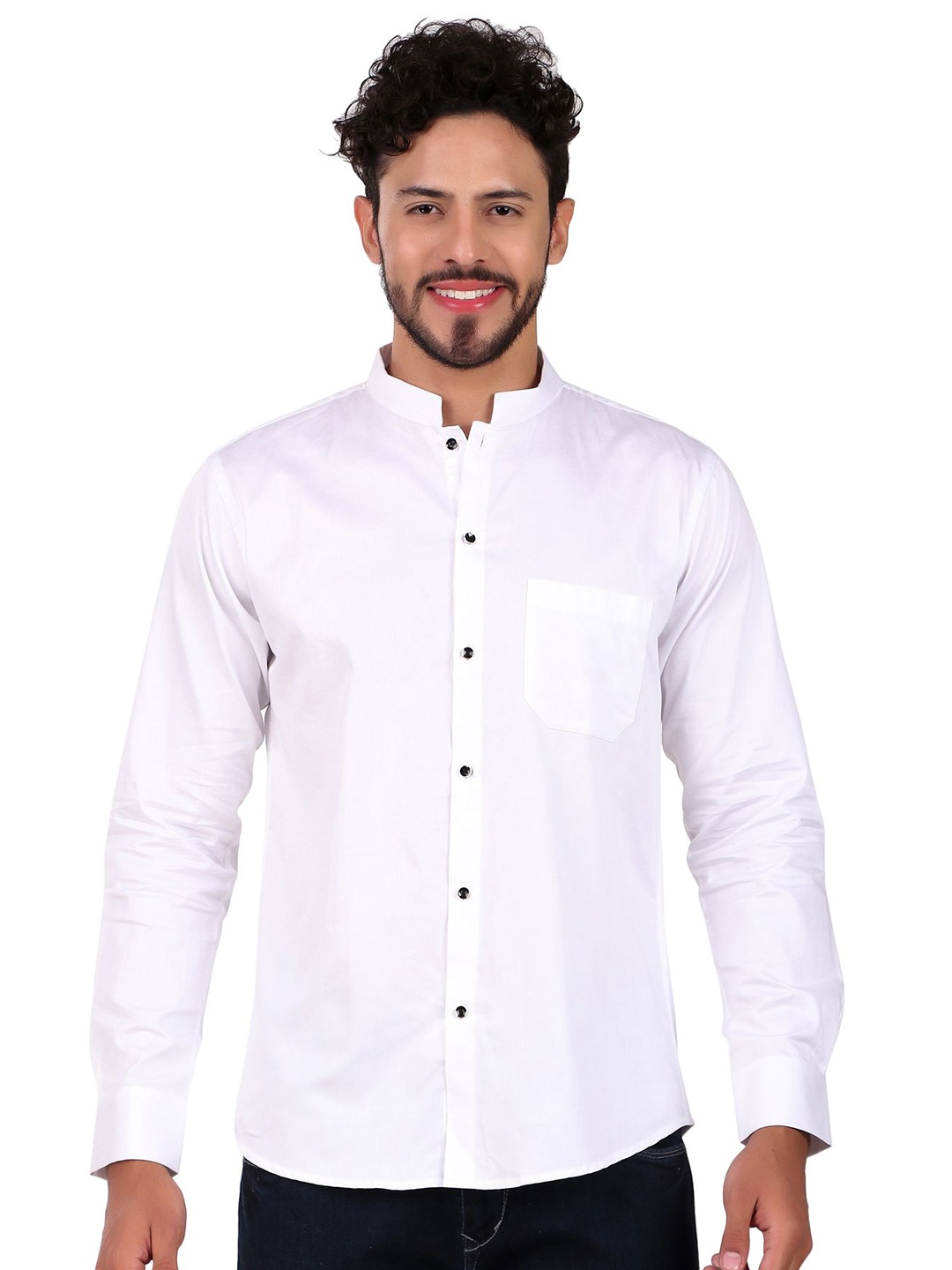 

DESIGN UP Men Radon Slim Fit Mandarin Collar Cotton Shirt, White