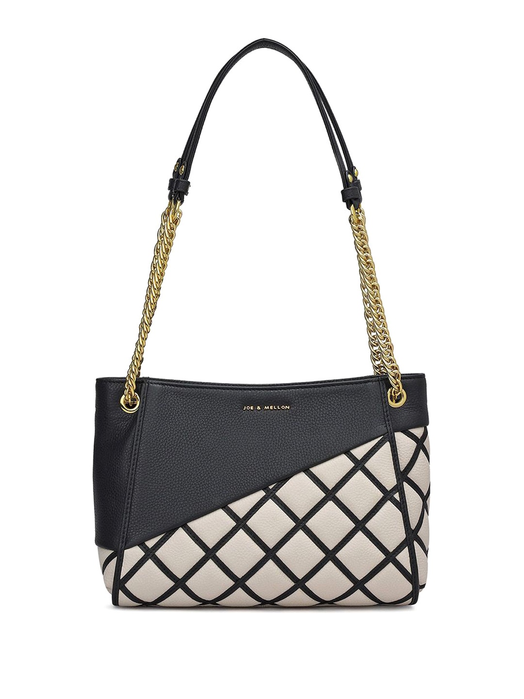 

Joe & Mellon Colourblocked Leather Structured Shoulder Bag with Quilted, Black