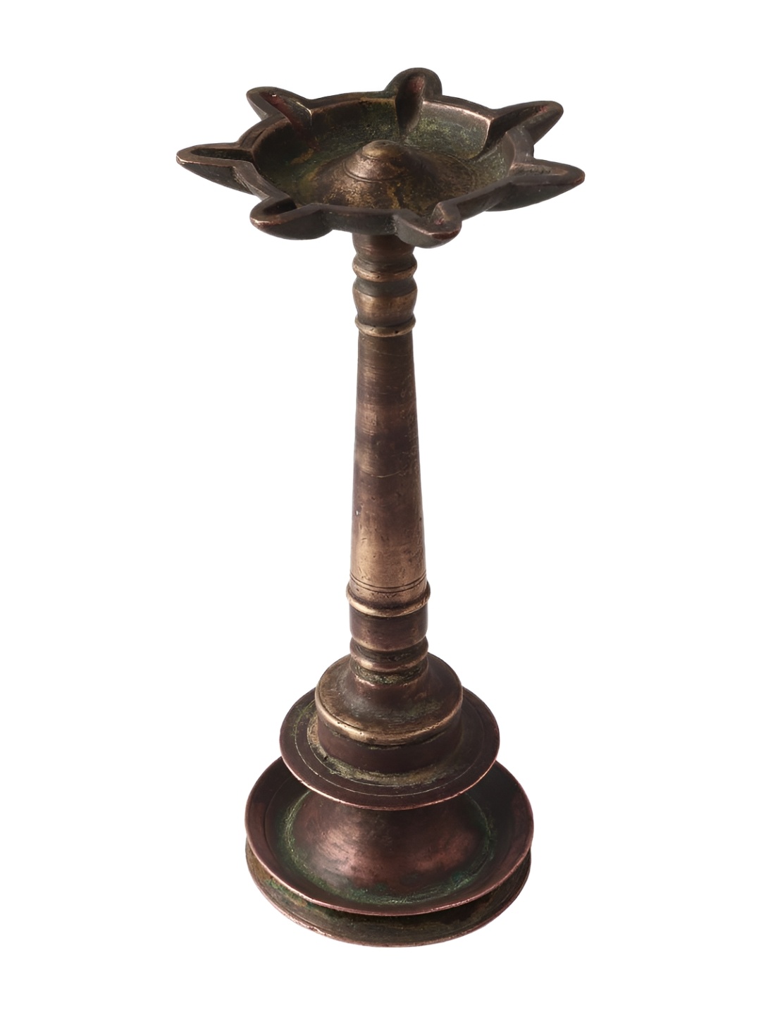 

Indianshelf Bronze-Toned Textured Brass Diya Pooja Essentials