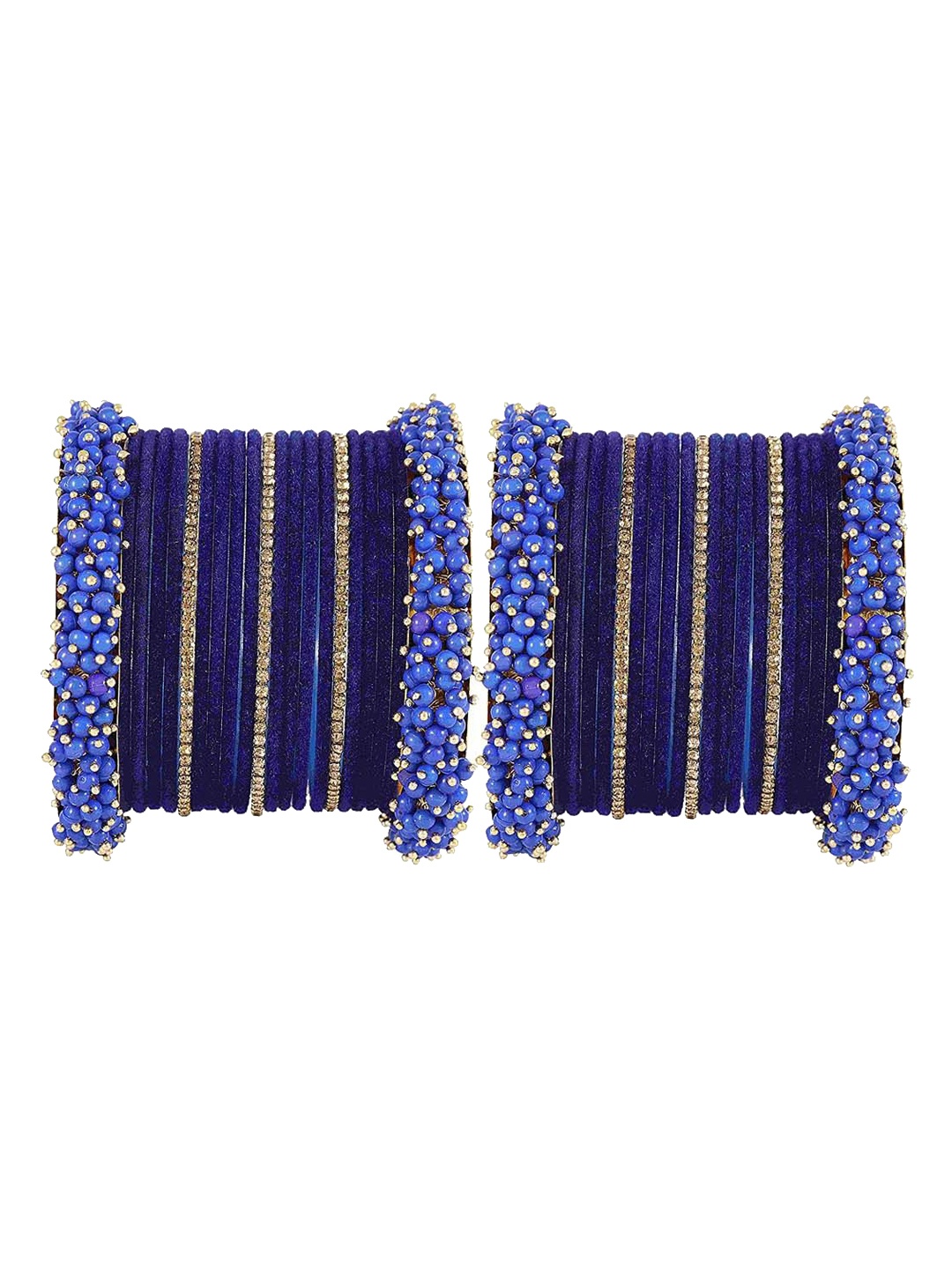 

ZULKA Set Of 42 Gold-Plated Zircon Gemstone and Pearls Velvet Bangles