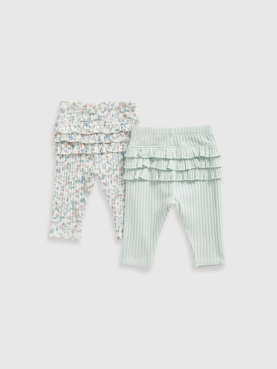 

mothercare Infant Girls Pack Of 2 Printed Ankle-Length Leggings, White