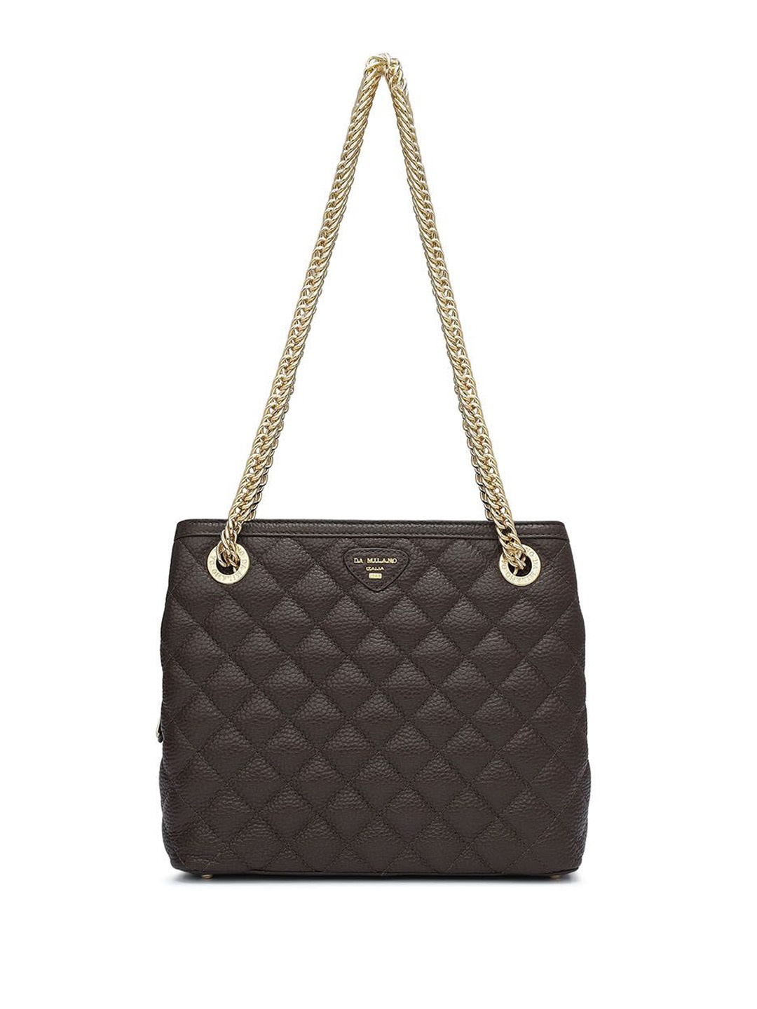 

Da Milano Textured Leather Structured Shoulder Bag with Quilted, Brown