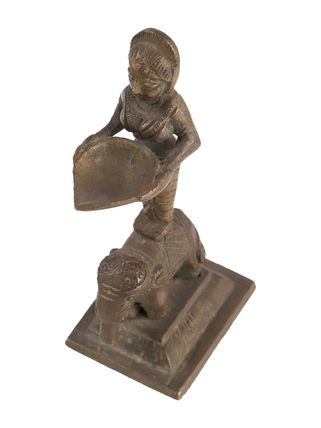 

Indianshelf Bronze & Black Textured Brass Lady Holding Deep Diya