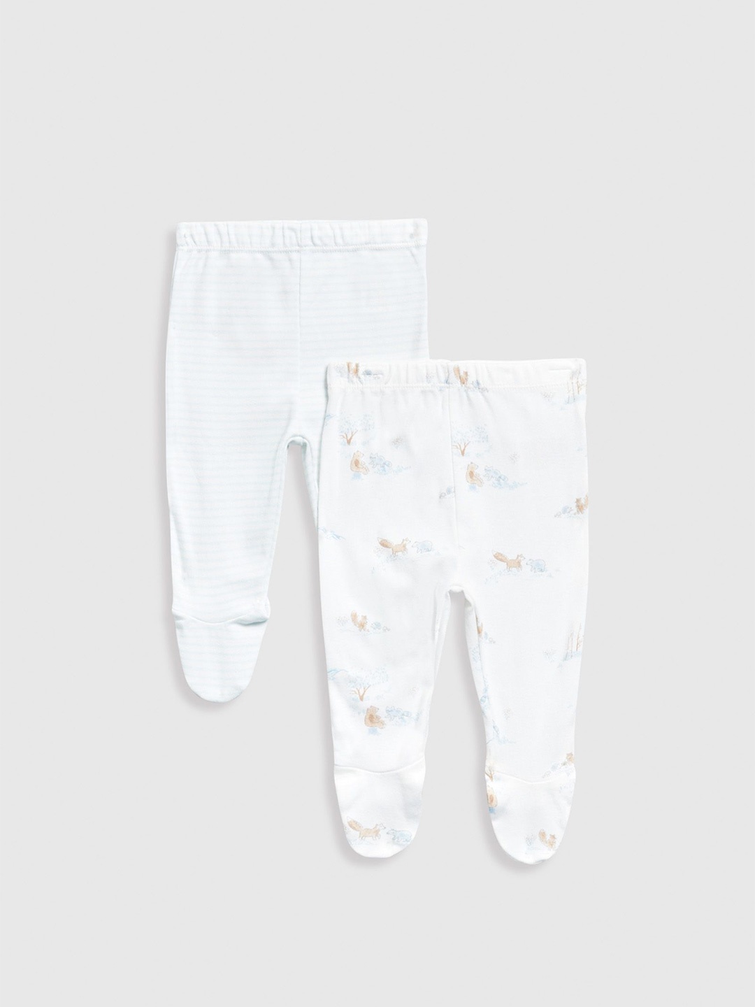 

mothercare Infant Boys Pack Of 2 Printed Pure Cotton Ankle-Length Leggings, White