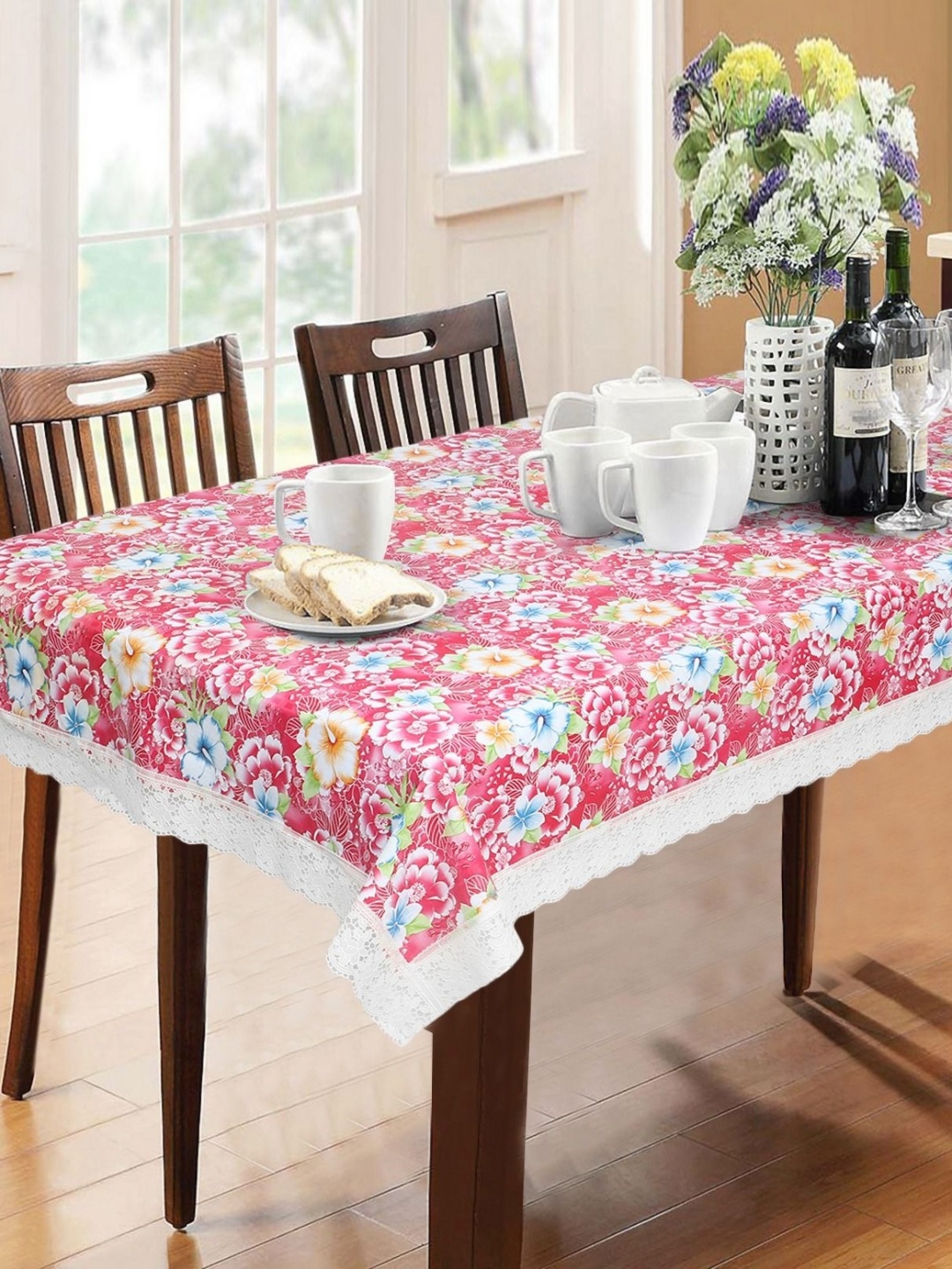 

LooMantha Pink Floral Printed Waterproof 6-Seater Table Cover