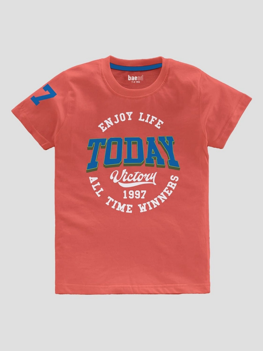

BAESD Boys Typography Printed Round Neck Cotton T-shirt, Coral