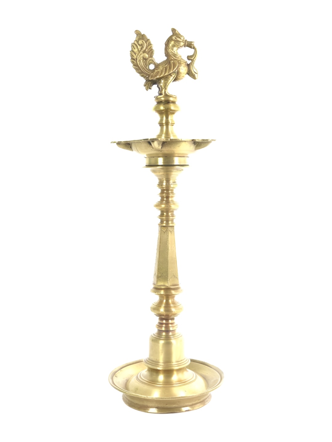 

Indianshelf GoldToned Brass Long Standing Peacock Diwali Pooja Diya, Gold