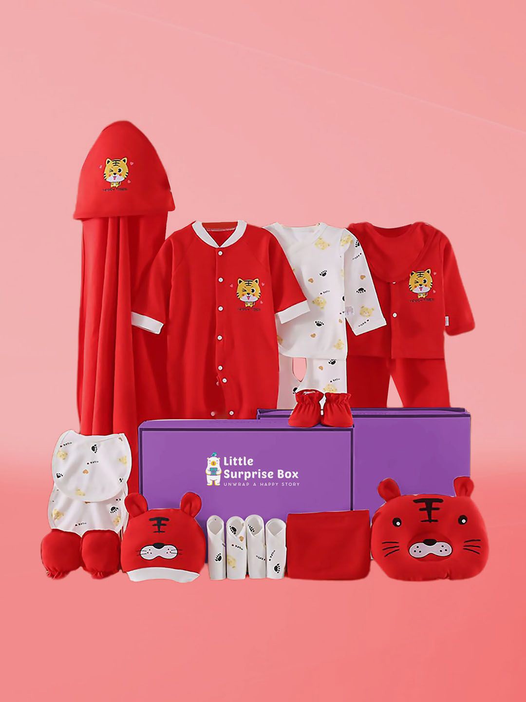 

Little Surprise Box LLP Kids Infants 20-Pcs Pure Cotton Baby Apparel Gift Set, Red