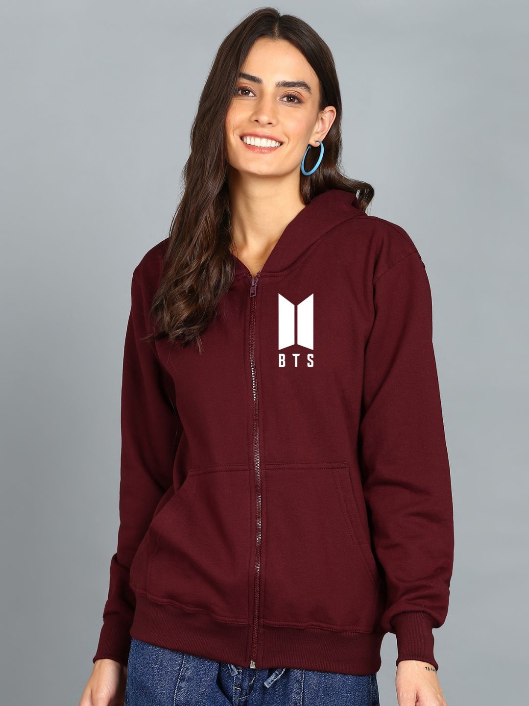 

FALTU.CO Women Printed Hooded Sweatshirt, Maroon
