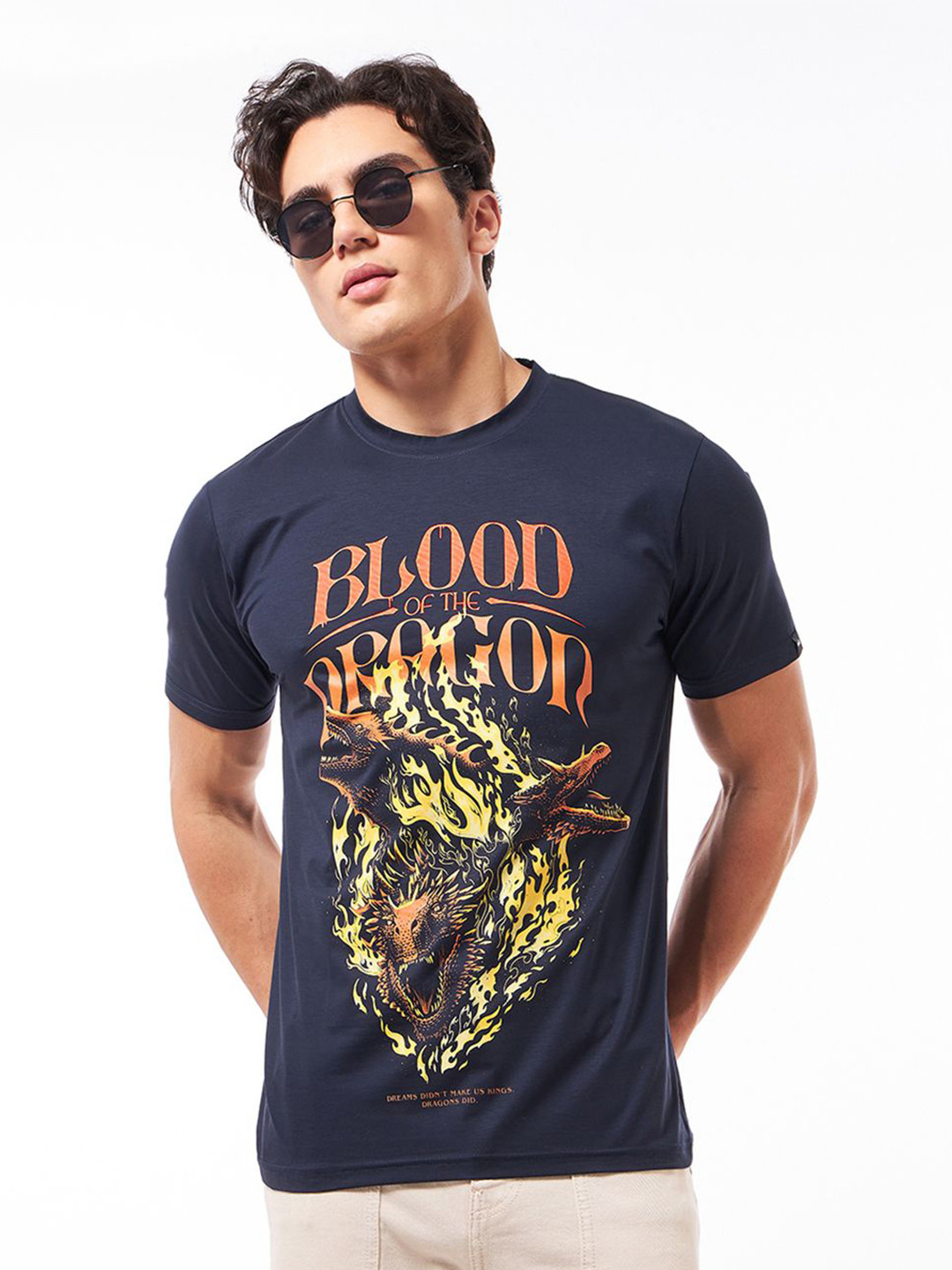 

Bewakoof Men Graphic Printed Cotton T-shirt, Navy blue