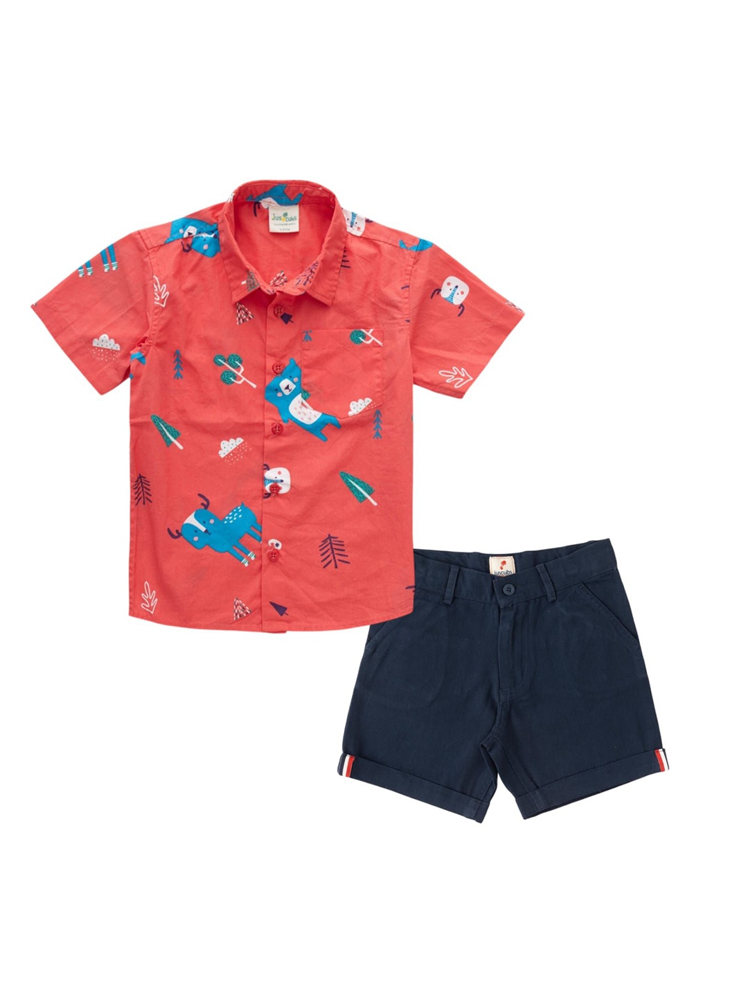 

JusCubs Boys Printed Shirt with Shorts, Red
