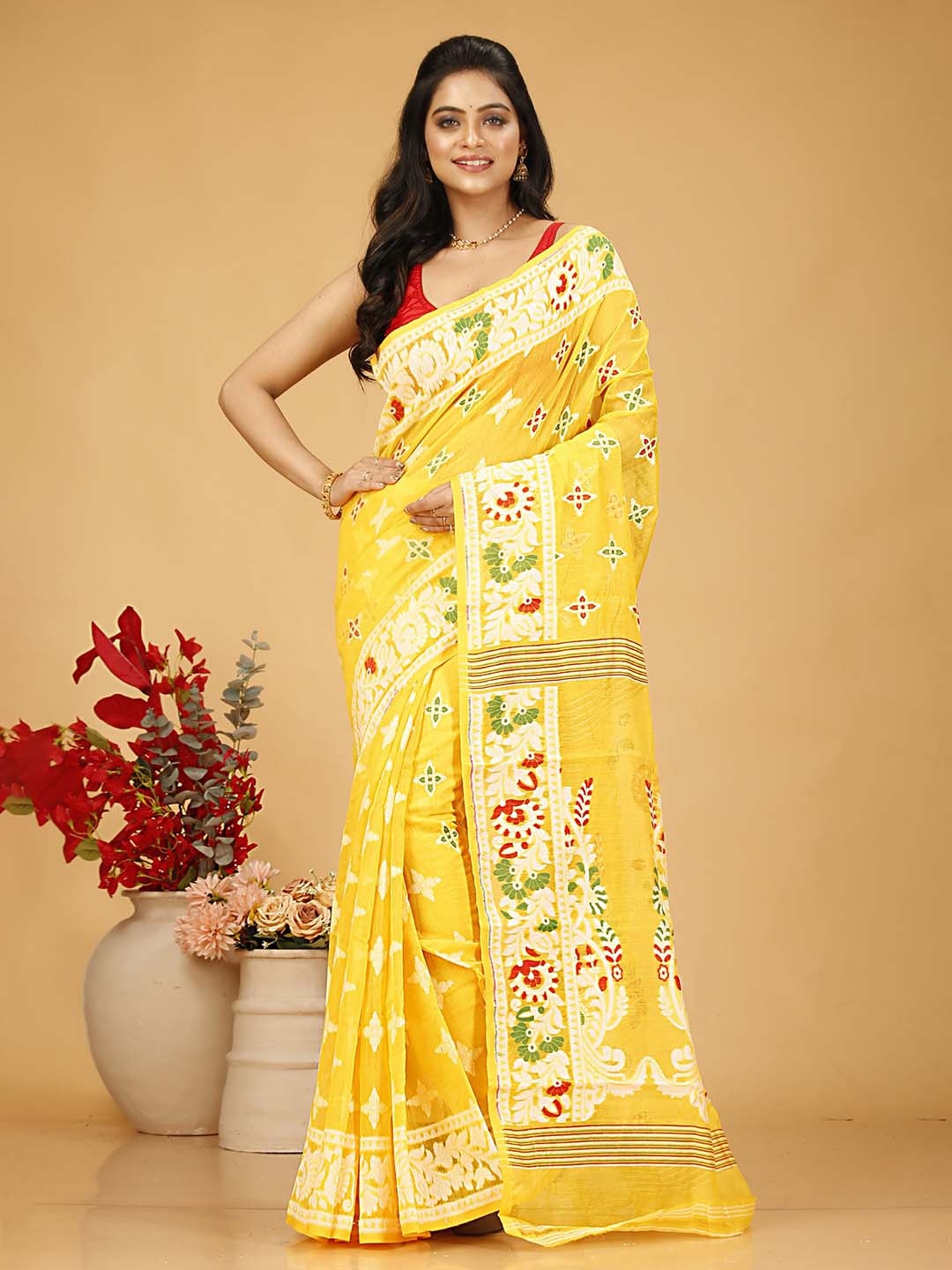 

SLAGHA Woven Design Zari Jamdani Saree, Yellow