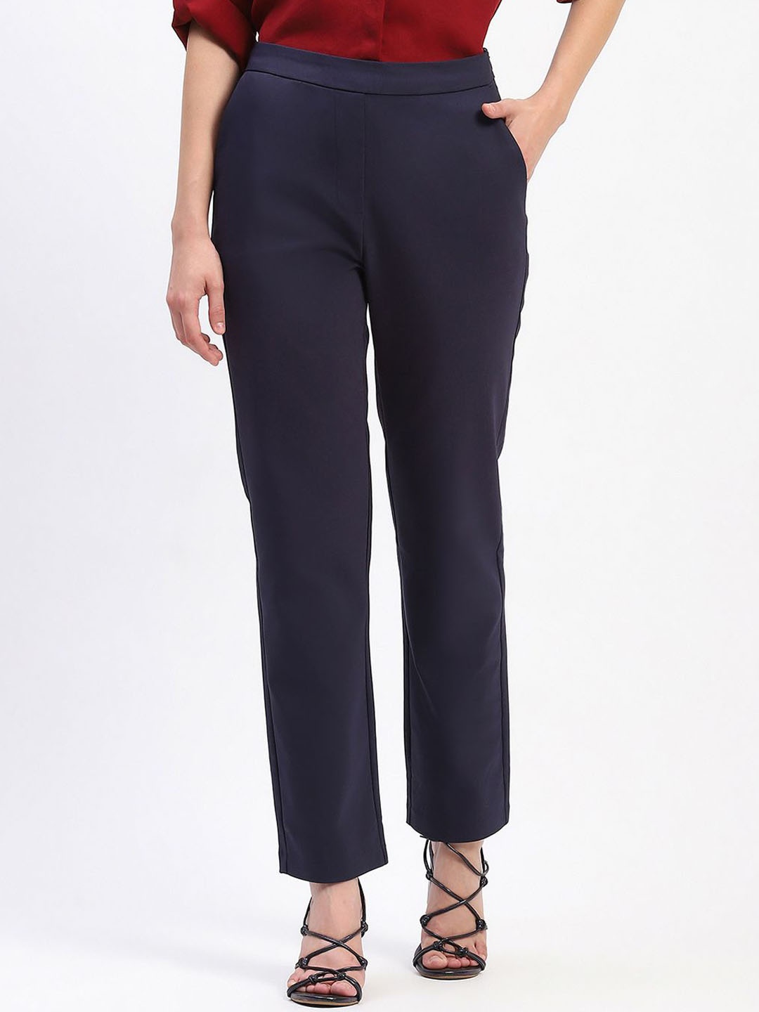 

Madame Women Casual Regular Trousers, Navy blue