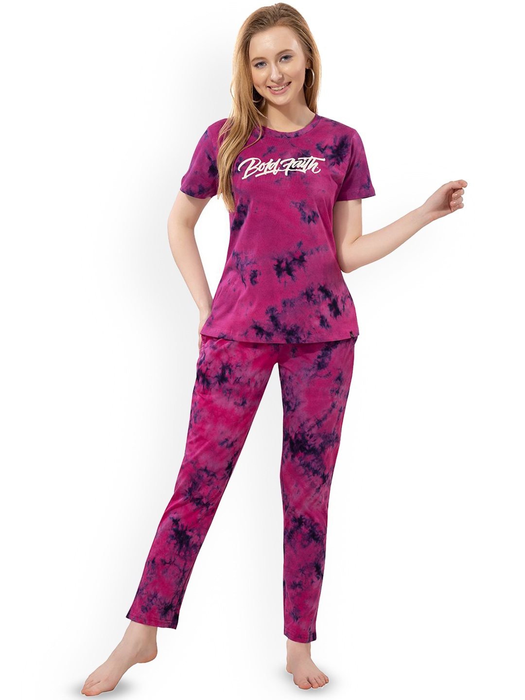 

TITTLI Women Tie and Dye Pure Cotton Night suit, Pink