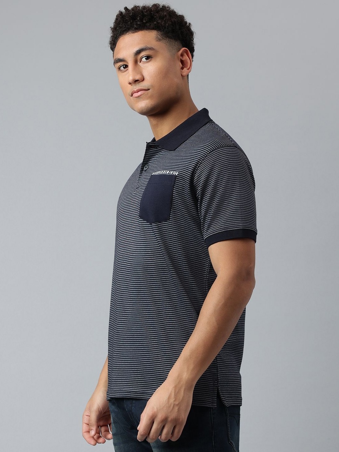 

Richlook Men Striped Polo Collar Cotton T-shirt, Blue