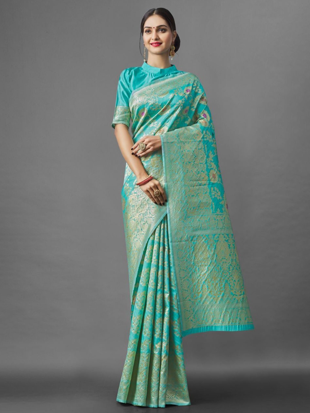 

Quelea Ethnic Motifs Zari Pure Silk Banarasi Saree, Sea green