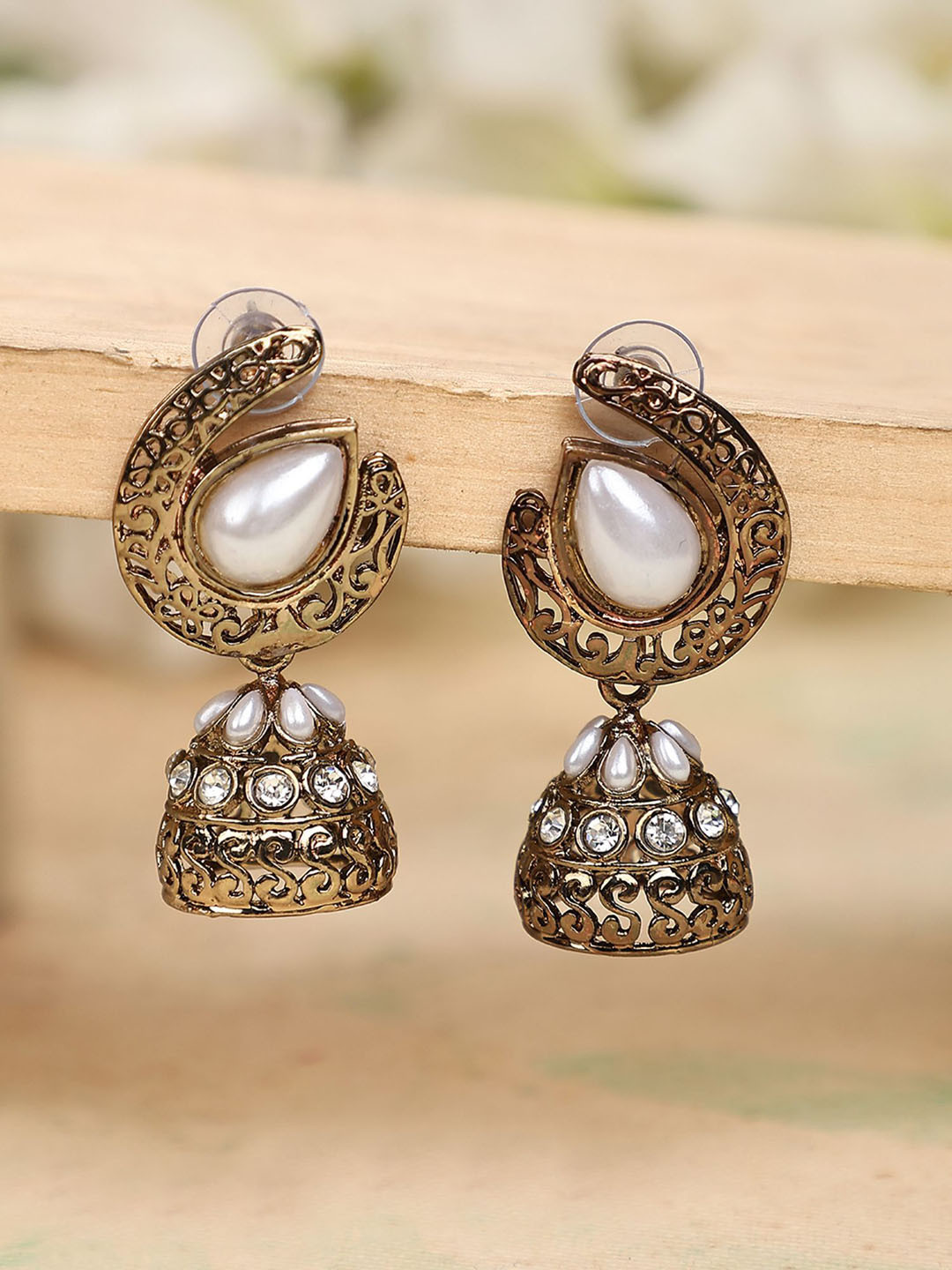 

ANIKAS CREATION Dome Shaped Jhumkas, White