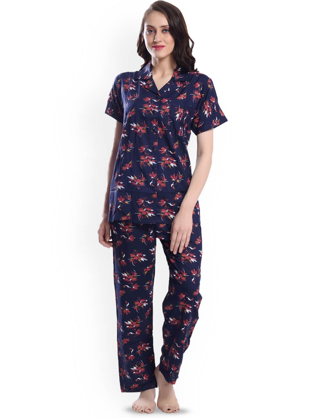 

SHYAM SONS FLAIR Women Printed Night suit, Navy blue