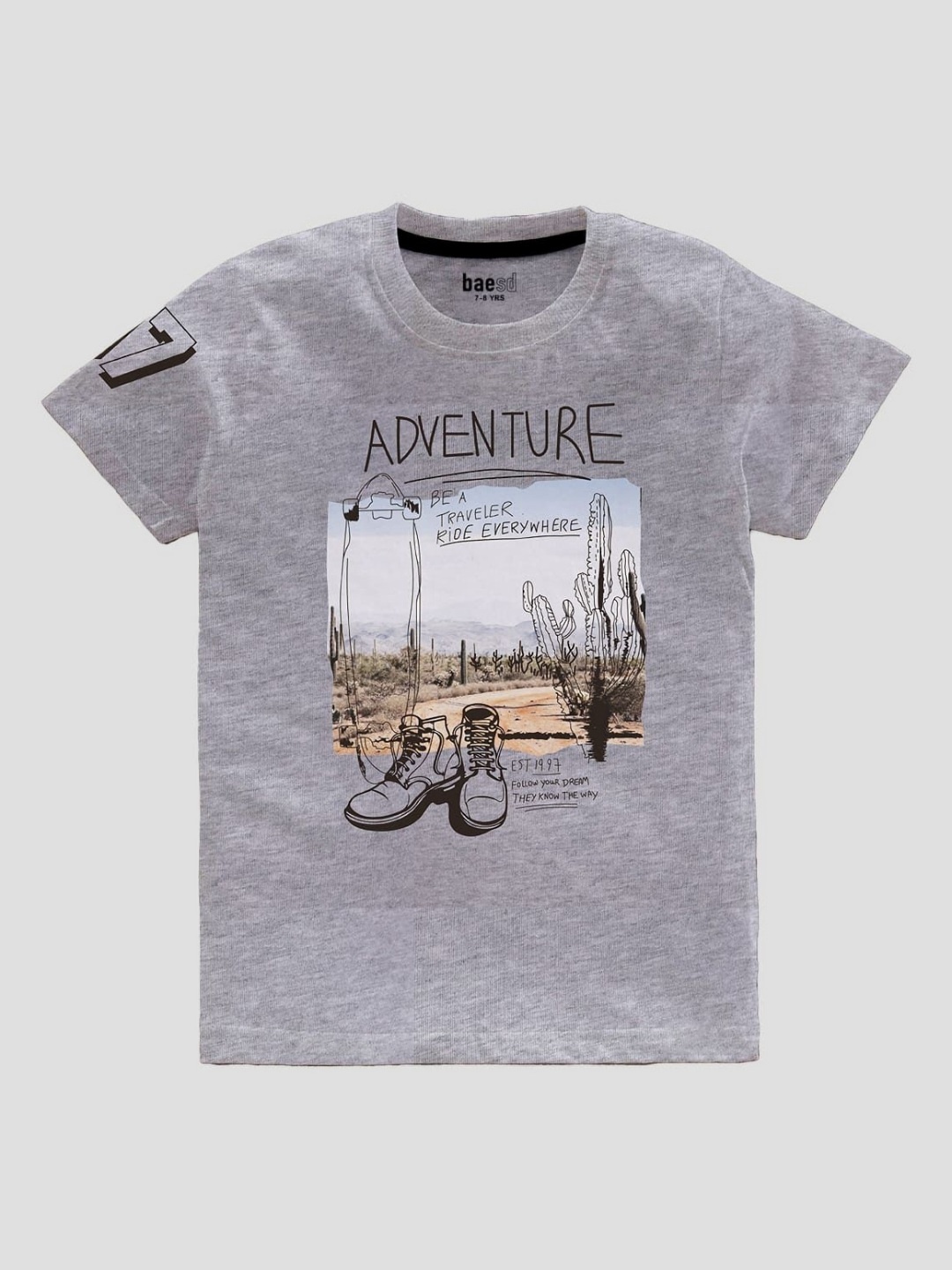 

BAESD Boys Graphic Printed Round Neck Cotton T-shirt, Grey melange