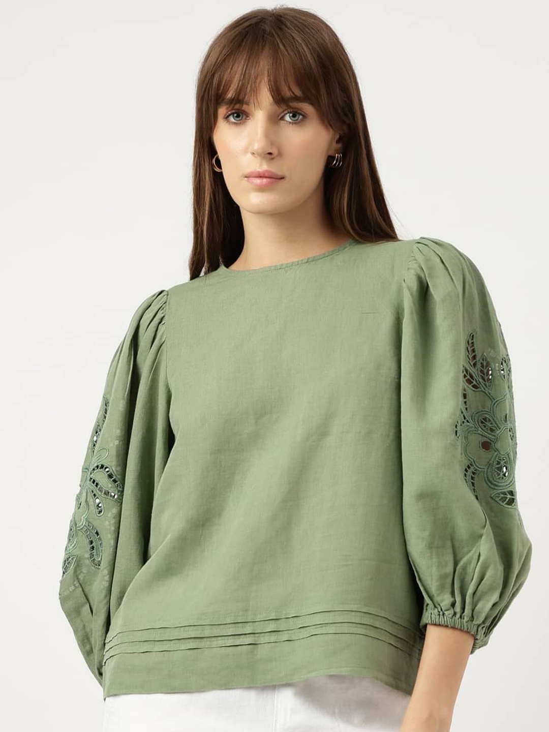 

Marks & Spencer Women Solid Round Neck Top, Green