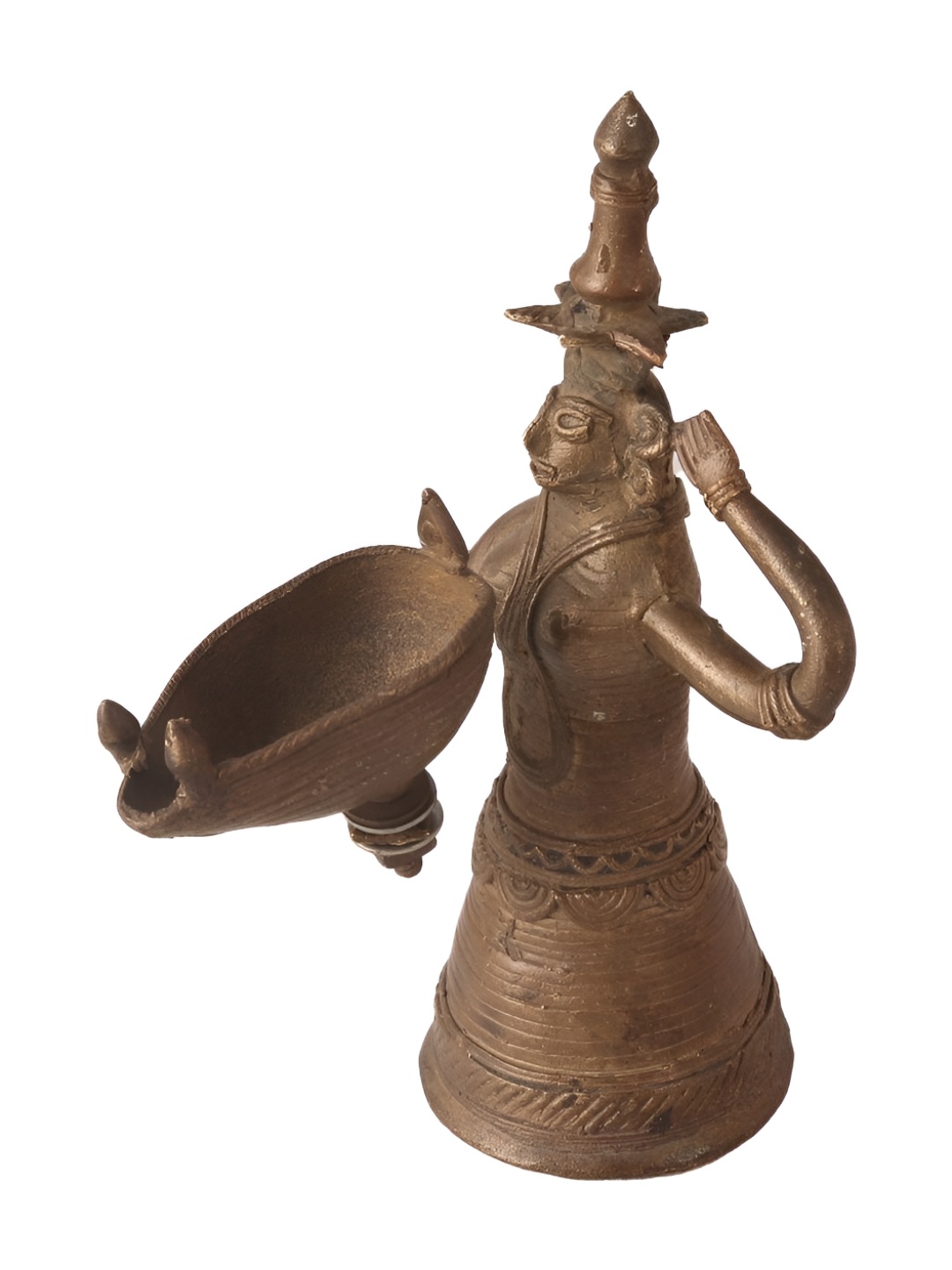 

Indianshelf Bronze Textured Antique Brass Tribal Lady Oil Lamp Diya